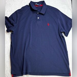 Navy U.S. Polo Assn men’s 2XL polo in soft 100% cotton with bold red logo.